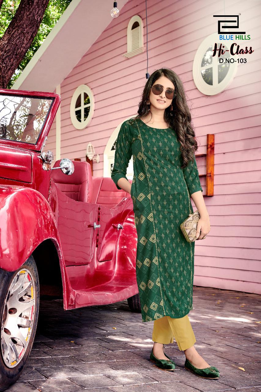 Blue Hills Hi Class 1 Casual Wear Rayon Designer Long Kurti Collection
